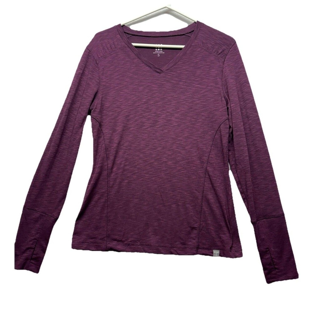 Title Nine Matahari Long Sleeve V-Neck Top Purple Thumbholes Womens S